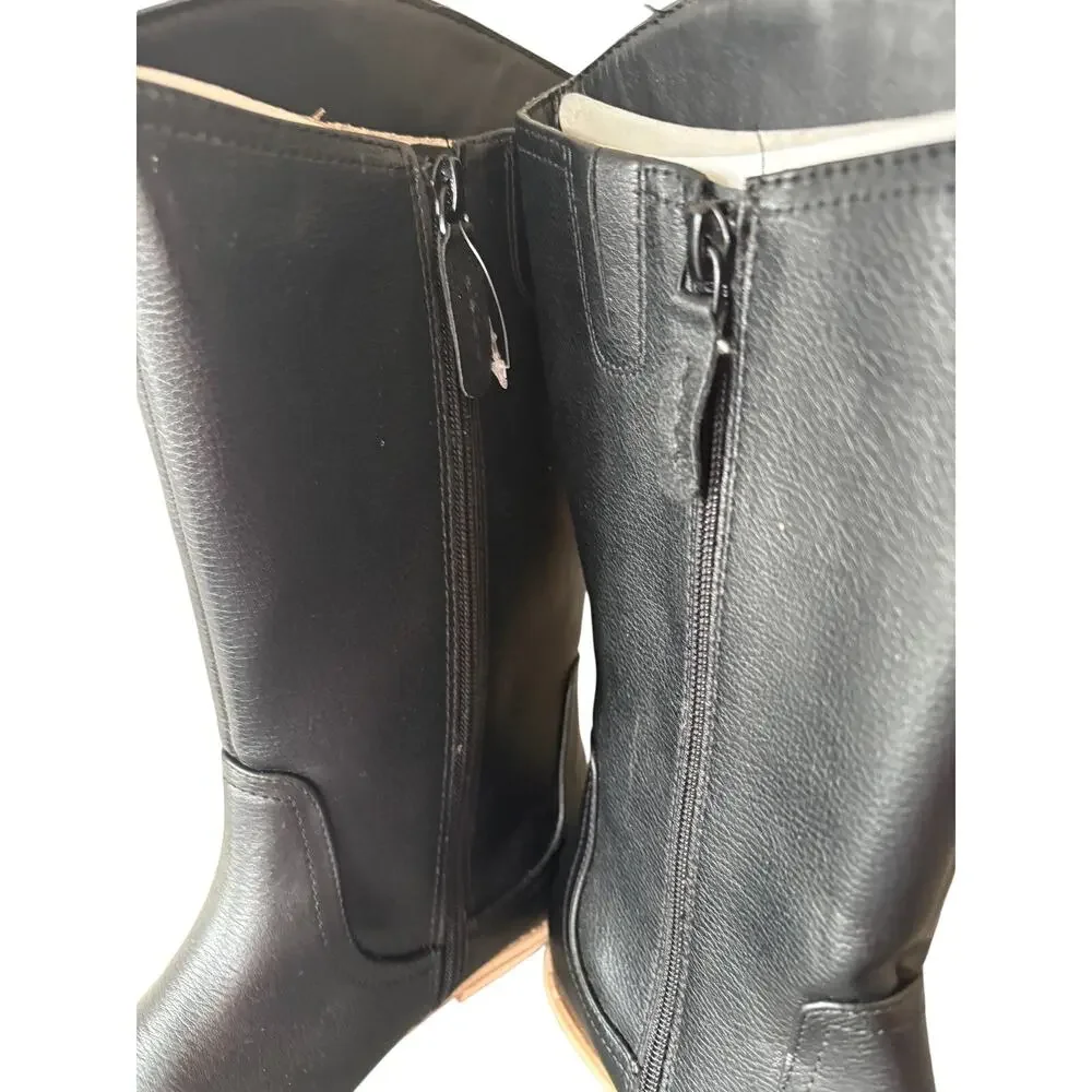 Cat & Jack Kids Black Mid Calf Boots Side Zip Size 4 Faux Leather